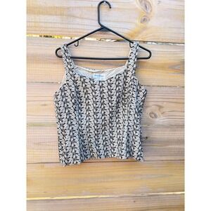 Rena Rowan Womens Silk Blend Floral Embroidered Tank Top Cream Black Size 14